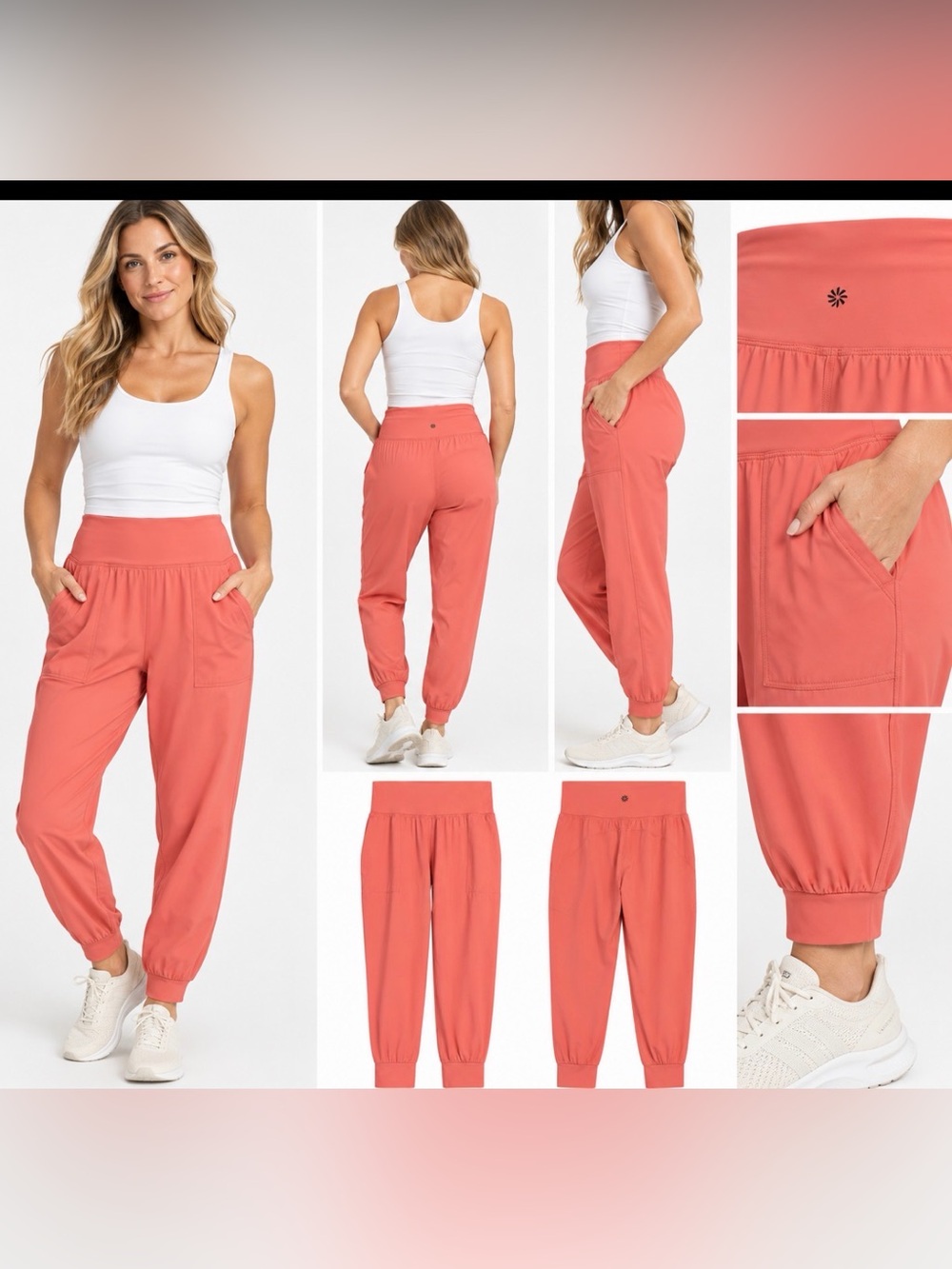 Athleta Salutation Jogger Pants Coral Pink Size Medium M High Rise 7/8